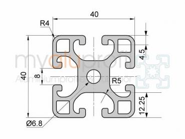 Bar in length 6040 mm - aluminium profile 40x40 light groove 8 I-type
