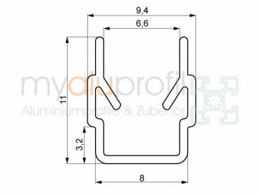 Cover and edging profile groove 8 I-type black 1000 mm