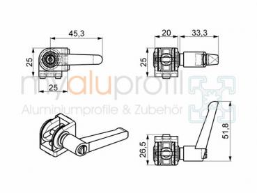 Joint 20x20 with clamping lever Slot 6 B-type