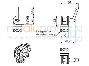 Joint 40x40 with clamping lever Nut 10 B-type