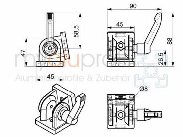 Joint 45x45 with clamping lever Nut 10 B-type