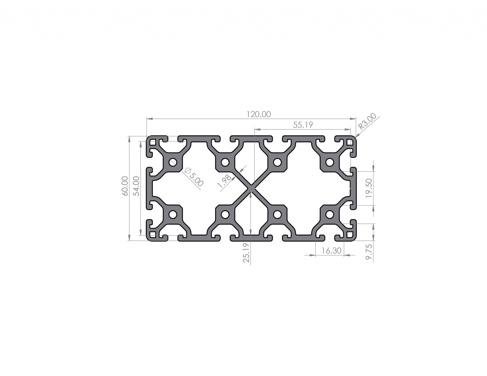 Aluminum profile 120x60 Groove 6 Light I type