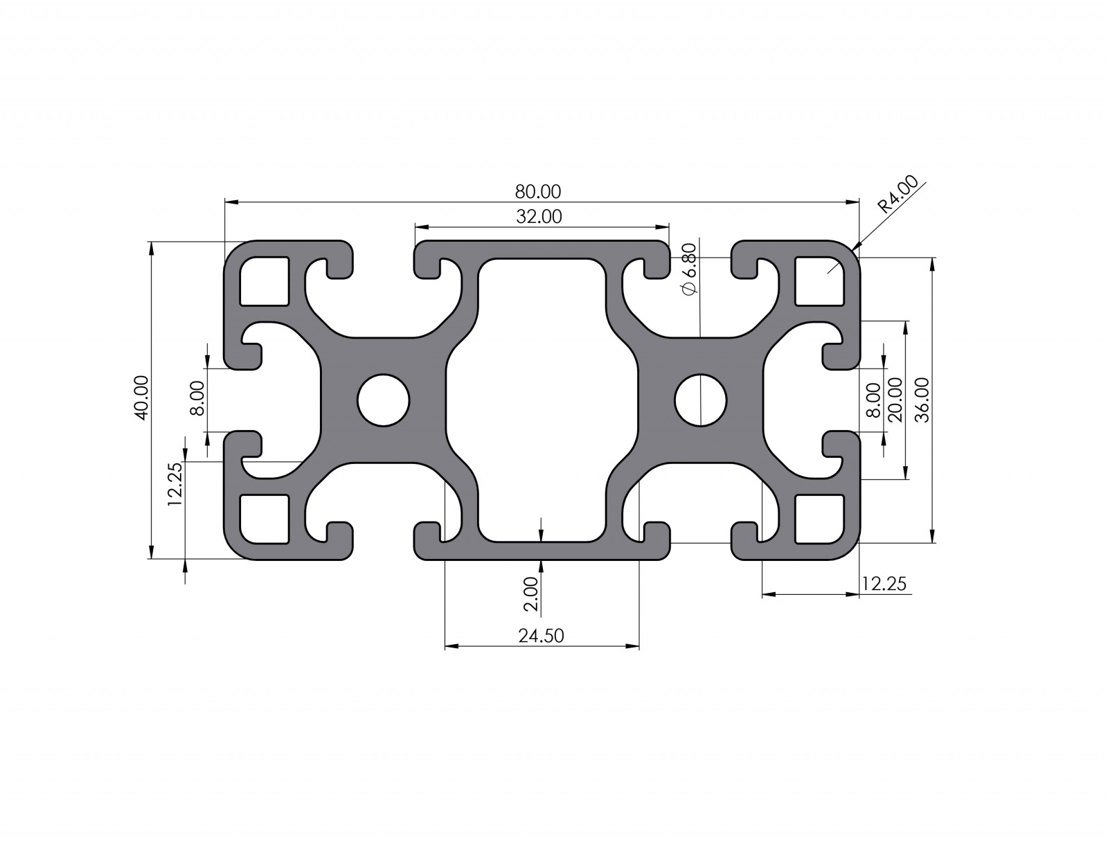 Preview: Aluminiumprofil 40x80 leicht Nut 8 I-Typ