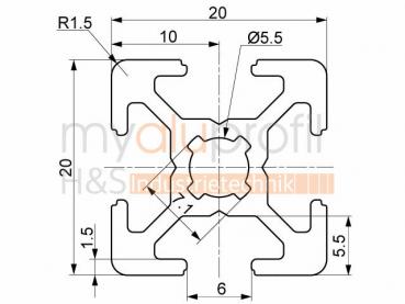 Aluminiumprofil 20x20 Nut 6 B-Typ Schwarz