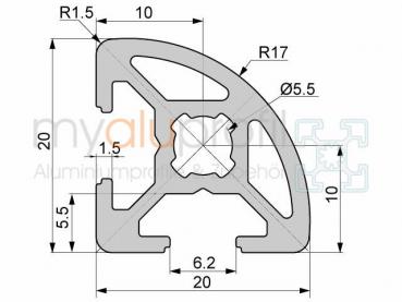 Aluminiumprofil R20x90° Nut 6 B-Typ