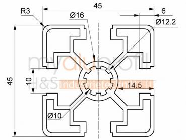 Aluminiumprofil 45x45 Nut 10 Leicht B-Typ Schwarz