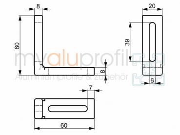 Mounting bracket 60x60x20 ZN Slot 8 I-type