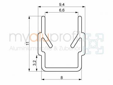 Cover and border profile yellow 2000mm groove 8 I-type