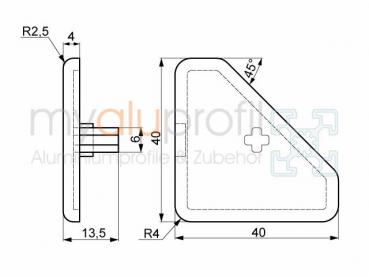 Cover cap 40x40-45 ° Groove 8 I-type