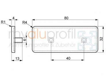 Cover cap 80x32 groove 8 I-Type