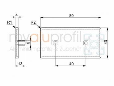 Cover cap 80x40 grey groove 8 I-Type