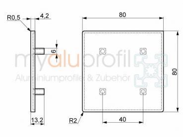 Cover cap 80x80 grey groove 8 I-Type