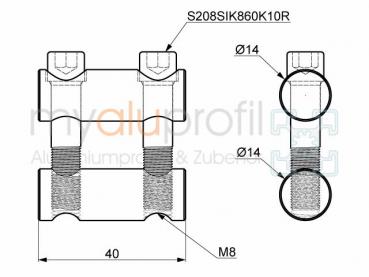 Bolt joint connector set 40 stainless groove 8 I-type