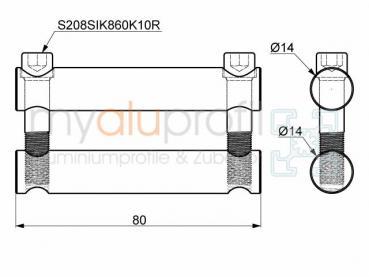 Bolt joint connector set 80 stainless Groove 8 I-type