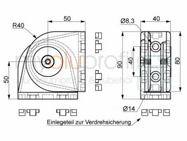 Gelenk 80x40 Nut 8 I-Typ