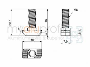 Hammerkopfschraube M6x16 Nut 8 B-Typ