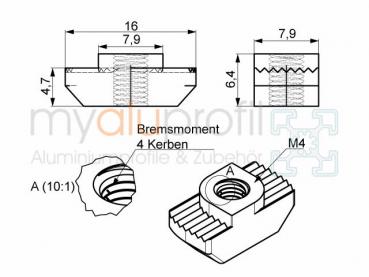 Hammer nut, M4 bridge 1.7mm with braking torque groove 8 B-type