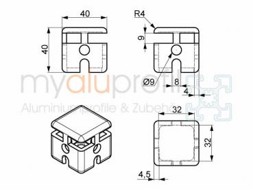 Clamping profile cross connector 40x40 slot 8 I-type