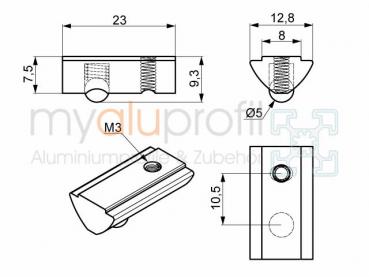 Sliding block with bridge M3 stainless groove 8 I-type