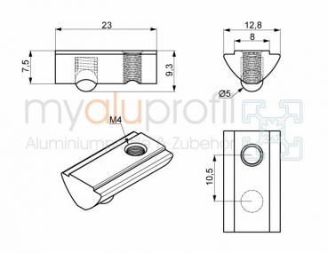 Sliding block with bridge M4 stainless groove 8 I-type