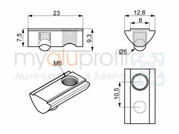 Sliding block with bridge M6 stainless groove 8 I-type