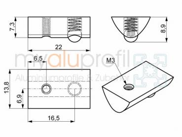 Sliding block M3 stainless groove 8 I-type