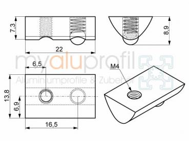 Sliding block without bridge M4 groove 8 I-type