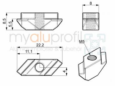 Sliding block Zn M5 groove 8 I-type