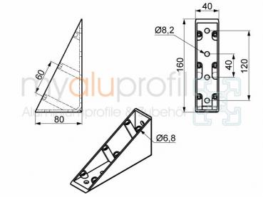 Winkel 160x80 ZN Nut 8 I-Typ