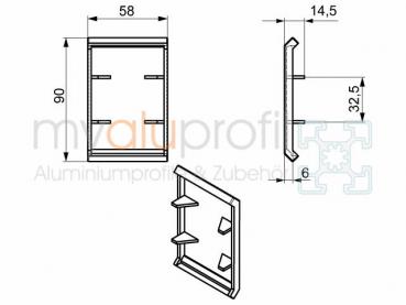 Winkelabdeckkappe 60x60 Nut 8 I-Typ