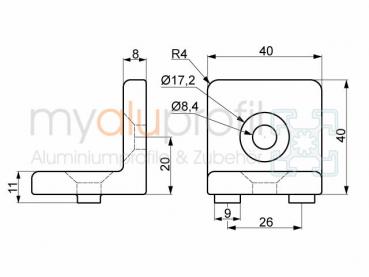 Winkel V 40 ZN Nut 8 I-Typ