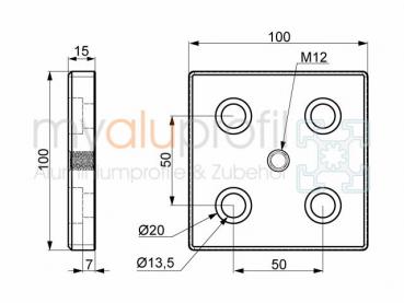 Foot plate 100x100 M12 groove 10 B-type