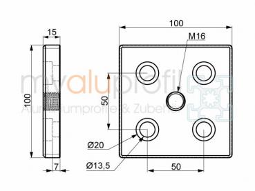 Foot plate 100x100 M16 groove 10 B-type