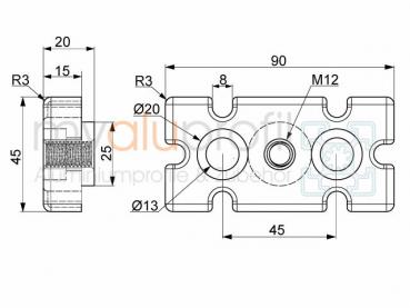 Foot plate 45x90 M12 black groove 10 B-type