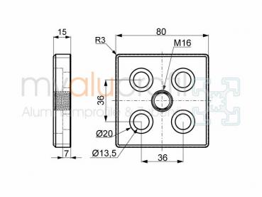 Fußplatte 80x80 M16 Nut 10 B-Typ