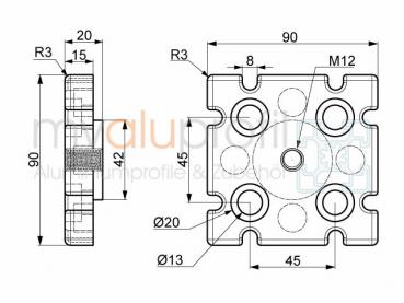 Footplate 90x90 M12 groove 10 B-type