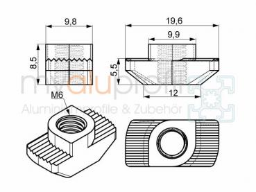 Hammermutter Nut 10, M6 Steg 3mm rostfrei