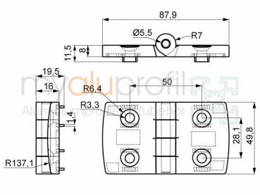 Scharnier Alu 45 Nut 10 B-Typ