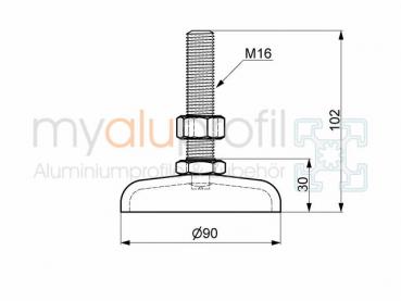 Stellfuss D90 M16x100 Nut 10 B-Typ