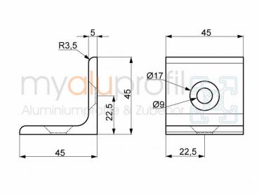 Winkel 45x45 verzinkt Nut 10 B-Typ