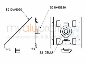 Angle set 60x60 Groove 10 B-type incl. attachment