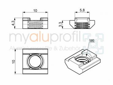 Slot nut heavy M6 Slot 6 B-type