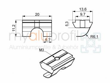 T-slot nut with tongue Slot 10 M3 B-type