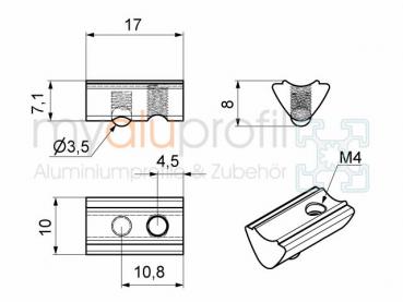 Slot nut with web Slot 6 I-Type M4