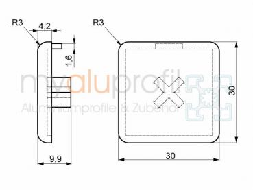 Profile cover cap 30x30 groove 8 B-type