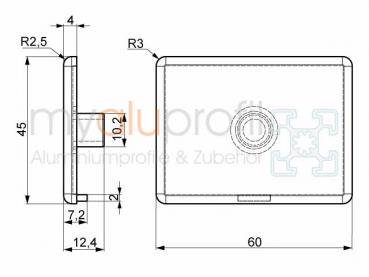 Profilabdeckkappe 45x60 Nut 10 B-Typ