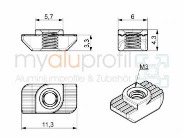 Hammer nut Slot 6 M3 B-type