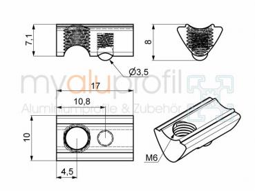 Slot nut with web Slot 6 I-Type M6