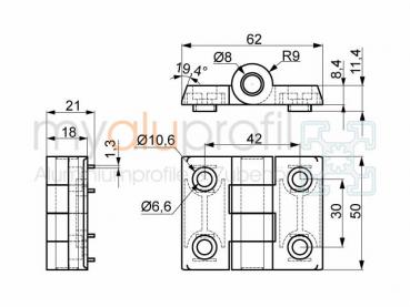 Hinge 40x40 Groove 10 B-type PA Set