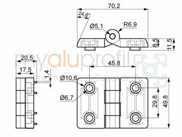 Hinge 45x45 Groove 10 B-type PA Set